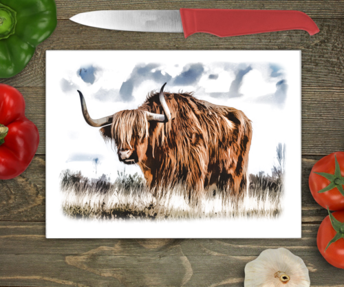 Highland Cow Large Glass Chopping Board - Click Image to Close